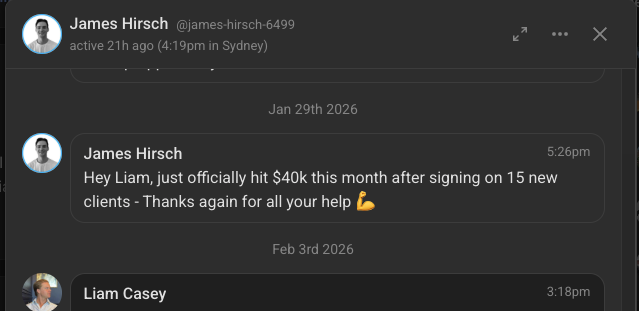 Big Congrats to James - $40K/m > 15 new clients in 1 month 😎 💸