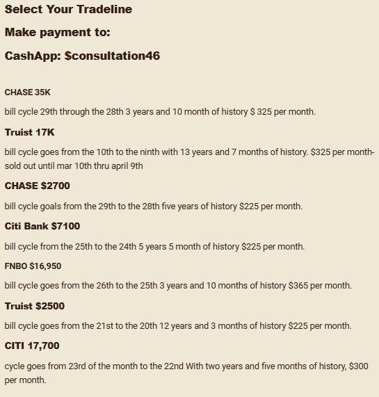 These tradelines have improved my clients credit score! Message me.