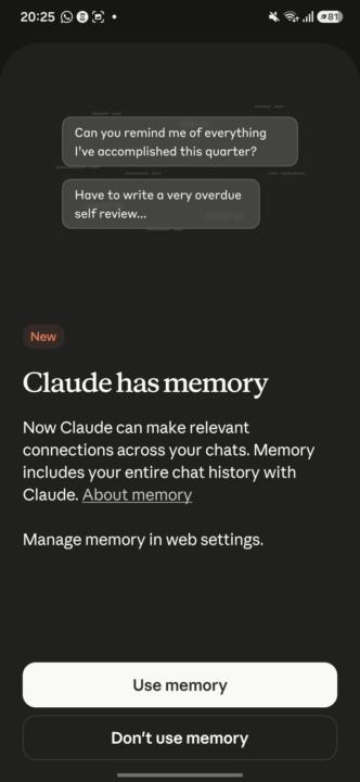 Claude remembers cross-chats now!