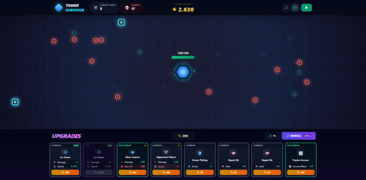  Web-Game: Tower Survivor | Roguelike + tower defense + survival
