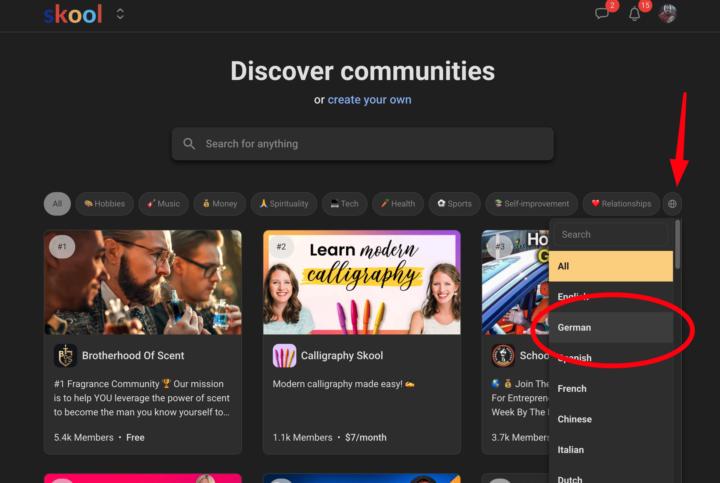 Deutsche Suche in der Discovery (neue Funktion)