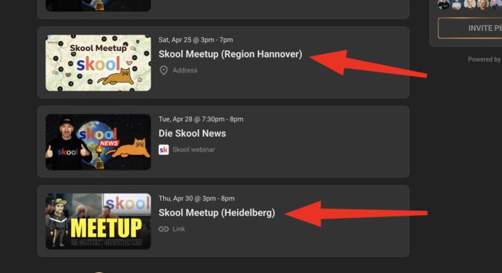 Skool Offline Meetups (die ersten Städte sind Online) 