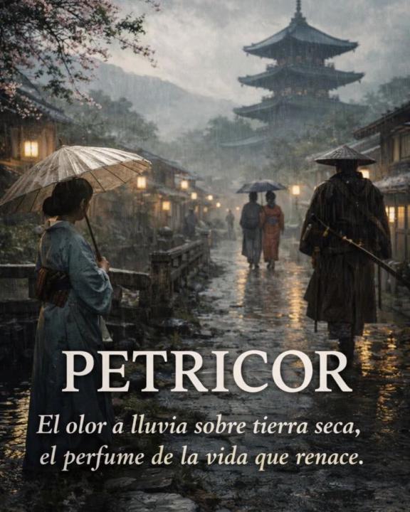 Petricor: Olor refrescante de lluvia.