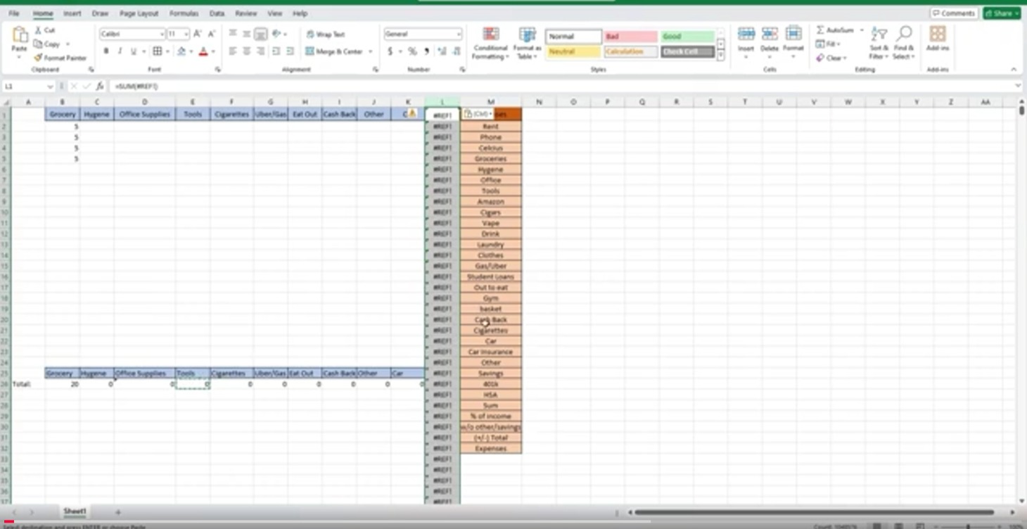 Carry the totals, add a missing column