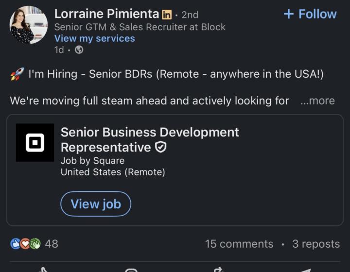 Someone is hiring for tech sales!