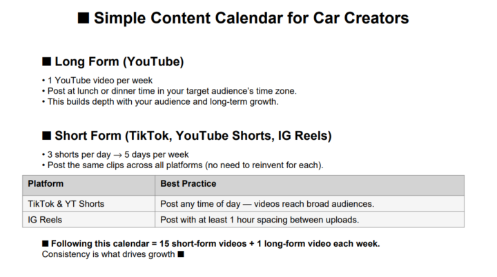 📅 Simple Content Calendar For Car Creators To GROW