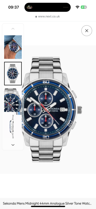 Sekonda Mens Midnight 44mm Analogue Silver Tone Watch