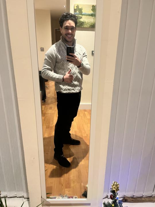 Overcoat and 1/4 zip Sweater