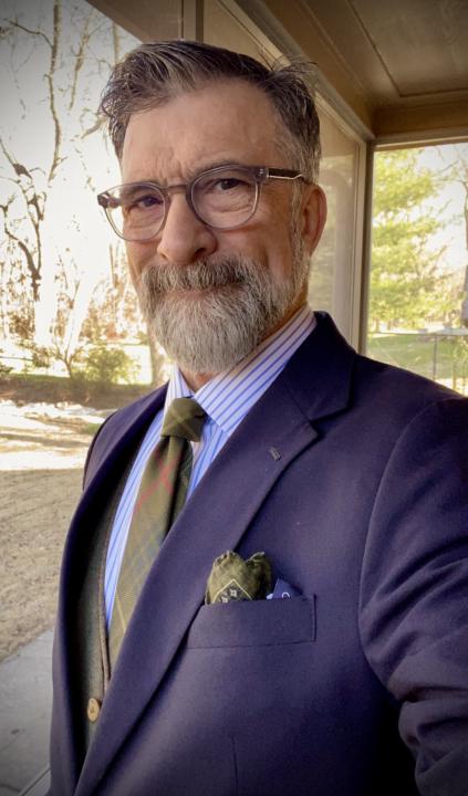 Olive and blue with a monochromatic tartan