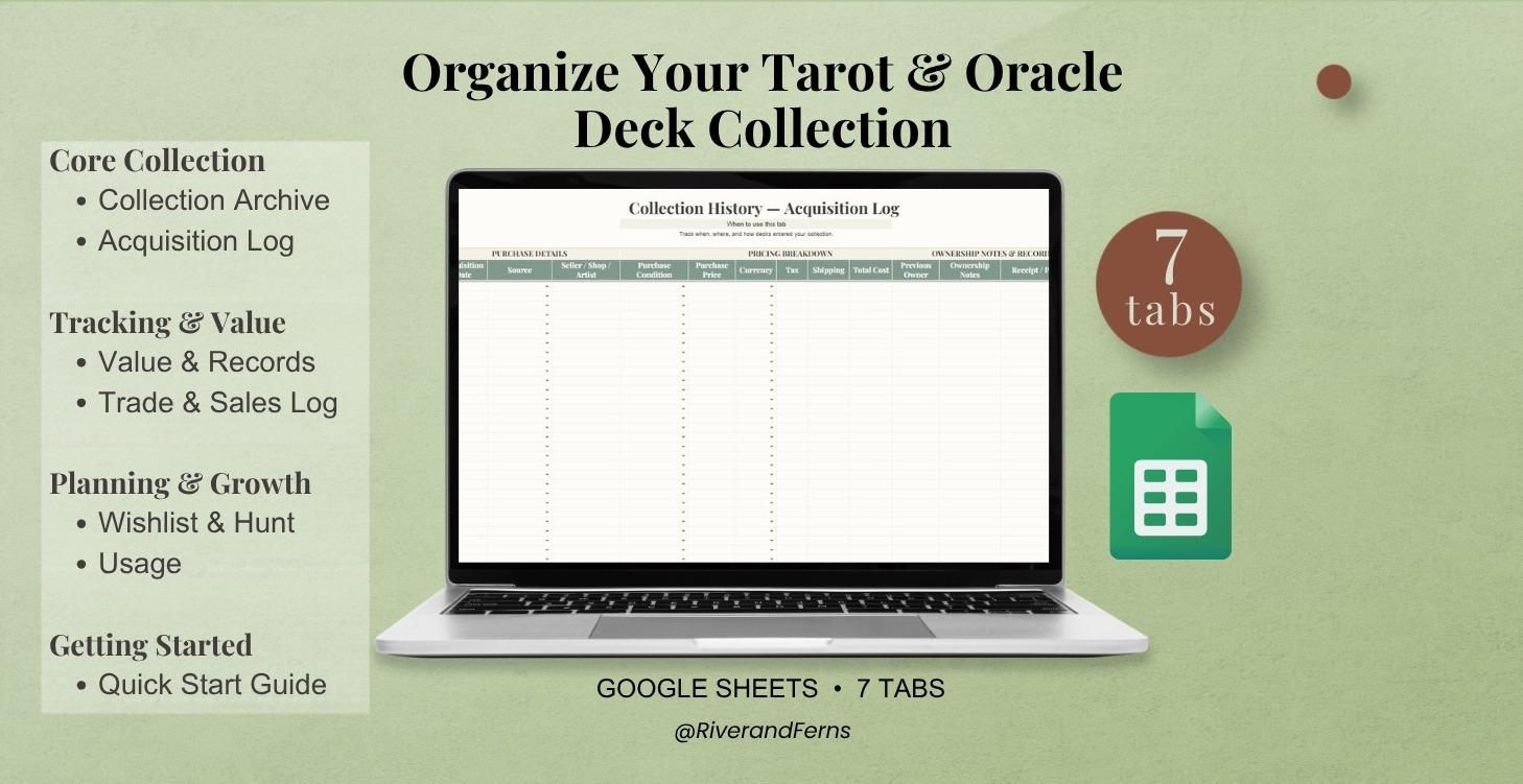 Tarot & Oracle Deck Collection Tracker Spreadsheet