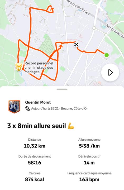 Séance allure seuil aujourd’hui… sous 33°C ☀️🥵