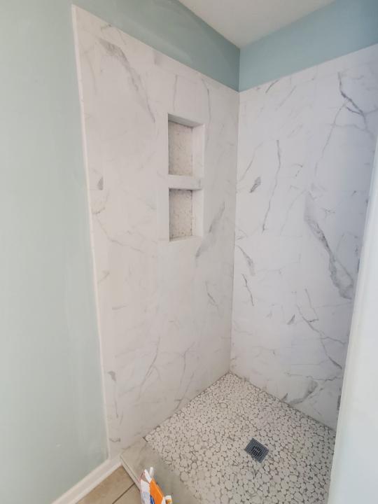 Composite sheet shower install 