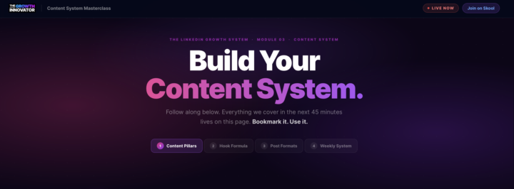 The LinkedIn Content System in Today's Masterclass ⬇️