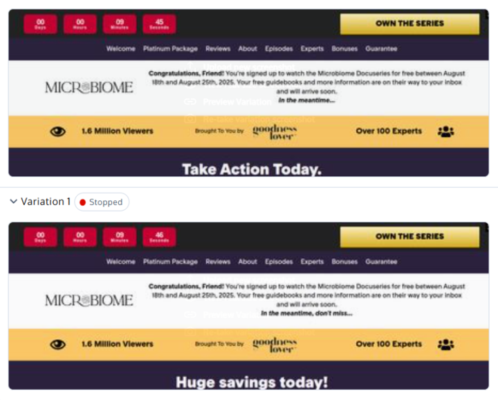 Headline Split Testing On Sales Page Results (24% lift)