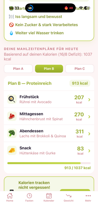 Mahlzeitenpläne im Tracking übernehmen 
