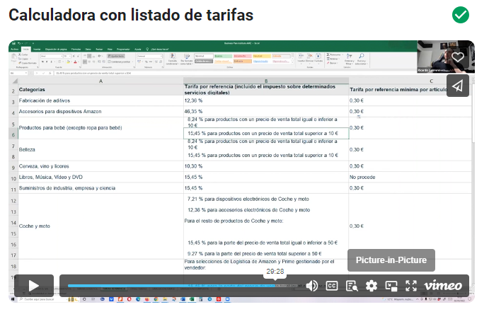 Tarifas AMZ según categoría