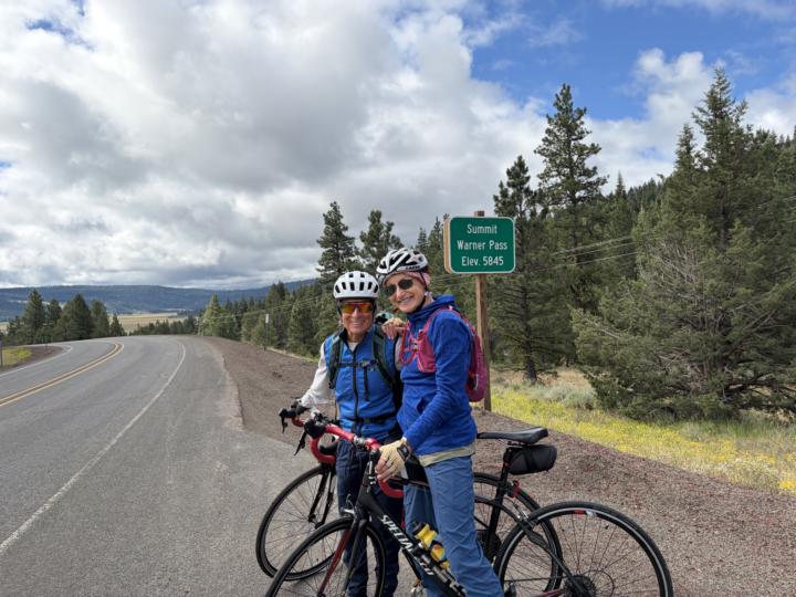 Biking and eating in Lakeview, OR