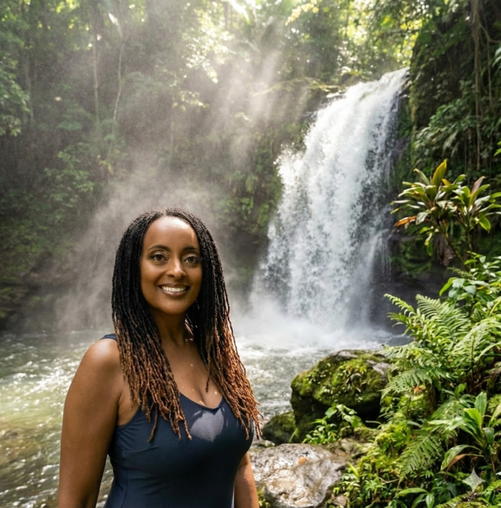 Prompt of the Day 📸 | Tropical Waterfall Adventure Portrait