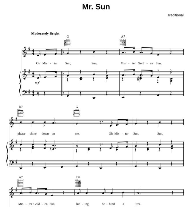 For Avery, Mr. Sun sheet music