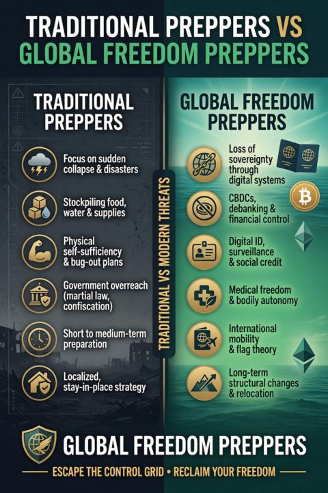 Global Freedom Preppers vs Traditional Preppers