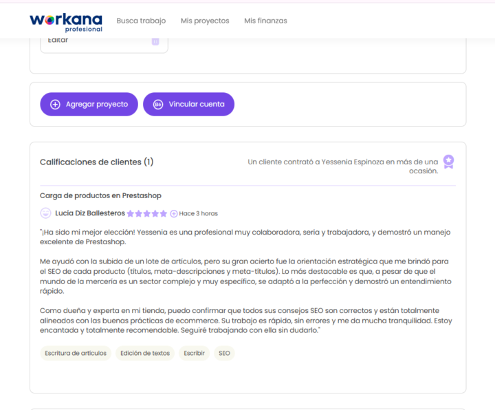 Mi primer feedback en Workana 💚🥰