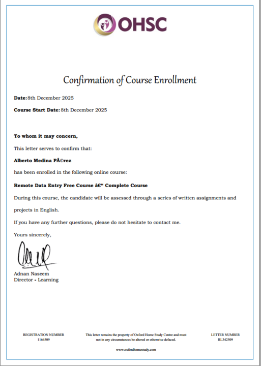 Curso de Data Entry aprobado