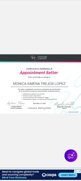 Mi certificado de Appoitment Seterr. 