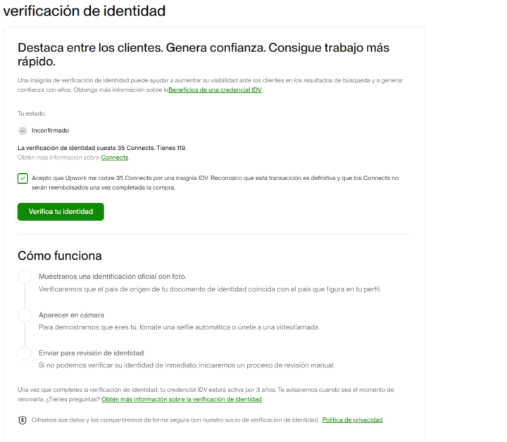 En Upwork para postular debo tener verificada la identidad?