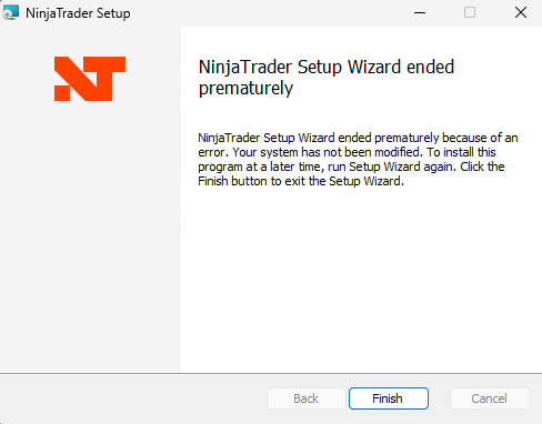 un inconveniente al descargar NINJATRADER...