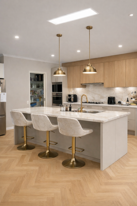 Flooring and kitchen cabinets