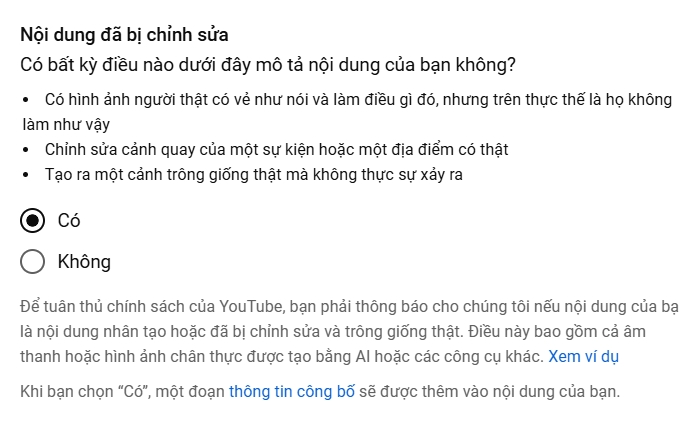 ở đây chọn Có hay Không vậy ạ ?