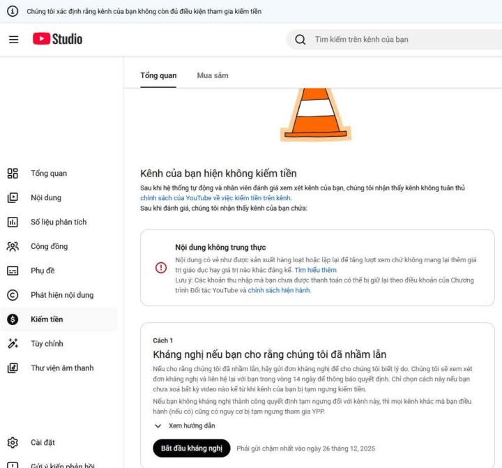 Kênh của bạn hiện không kiếm tiền