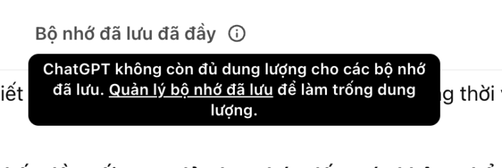 CHATGPT PLUS trả phí sao vẫn bị báo bộ nhớ đã bị đầy