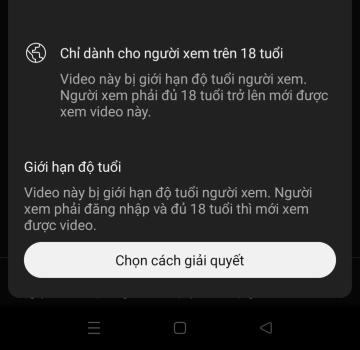 Cảnh bảo nội dung " Video không danh cho trẻ em dưới 18 tuổi "