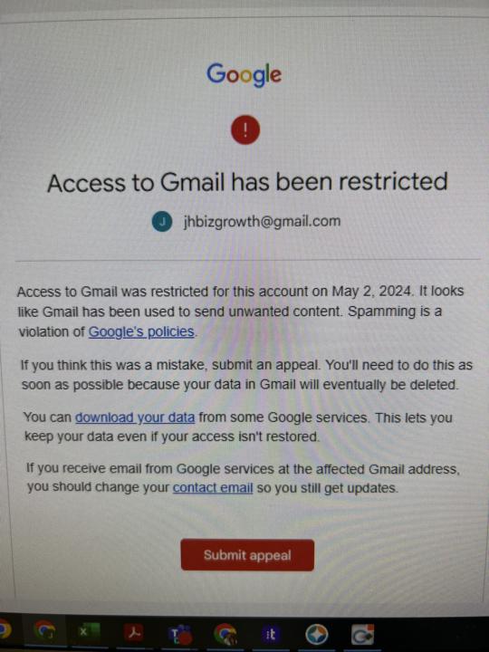 New email restricted by Google