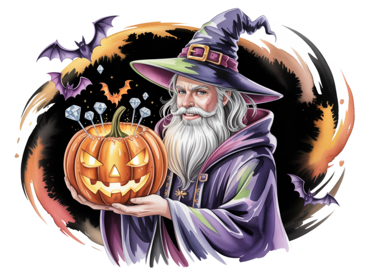 Halloween -Anime Wizard with Pumpkin 