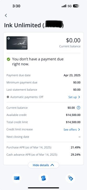 Chase Business Ink Approval 