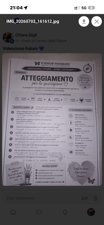 Un’altra fibrina guarita senza farmaci ma tante lifeskill