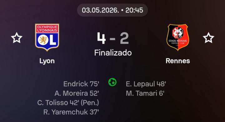 ✅️ Lyon – Rennes Over 2.5 goles ⚽️ (Live)