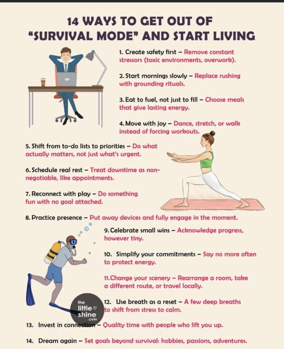 This right here: 14 WAYS TO GET OUT OF  “SURVIVAL MODE