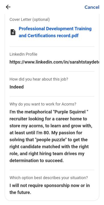 Purple squirrel finds a job posting for Acorns