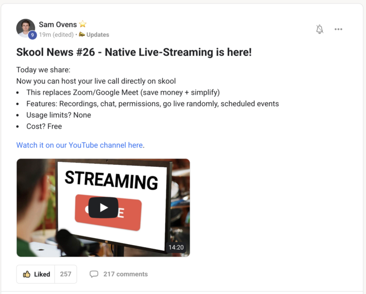 Live-streaming on Skool just happened