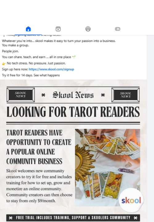 Skool Is Advertising for Tarot