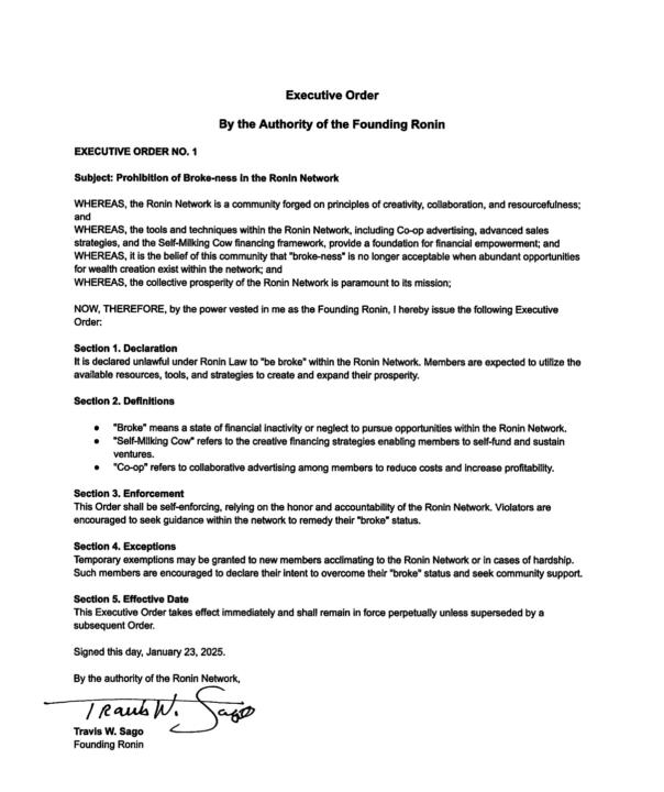 Official Executive Order Banning Brokeness in Ronin