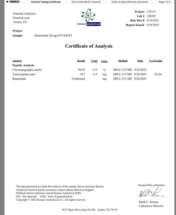 Lab purity test results 