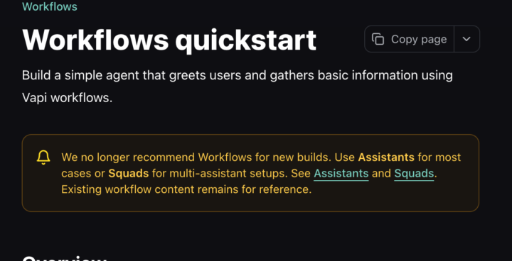 Vapi no longer reccomends workflows
