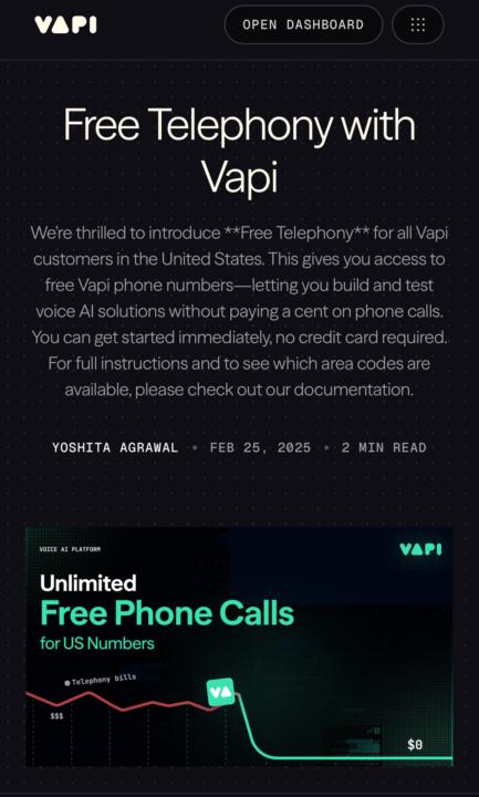 Vapi numbers now free…