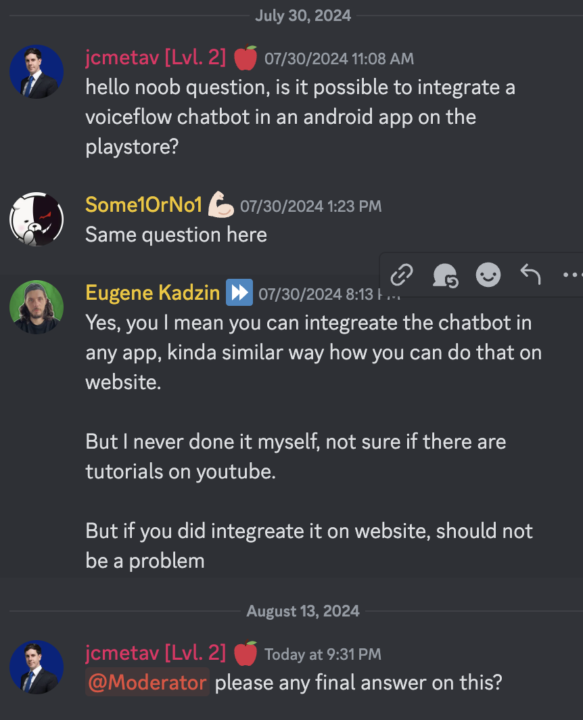 Integrate Voiceflow in a Mobile App?
