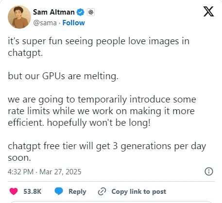 [NEWS] OpenAI limits ChatGPT images due to melting GPUs!