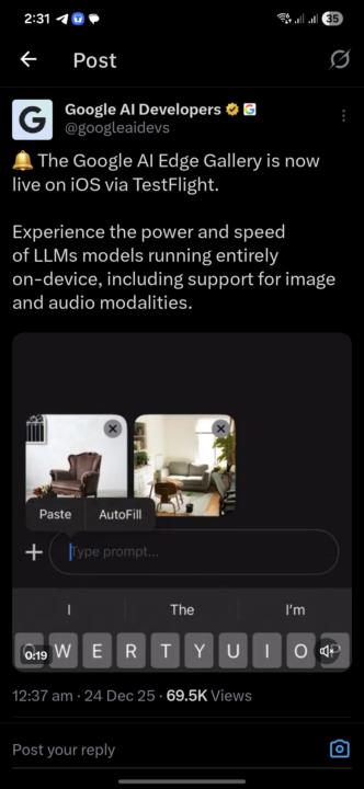 The Google Al Edge Gallery is now live on iOS via TestFlight.